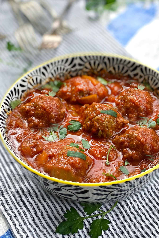 Moroccan Meatballs (Beef Ketzitzot in Spiced Tomato Sauce)